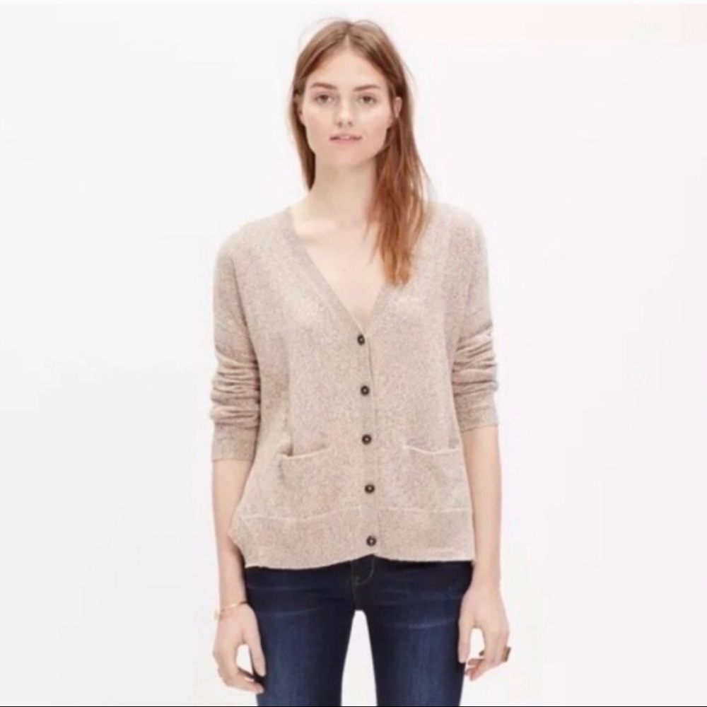 Madewell Landscape Button Down Cardigan In Tan